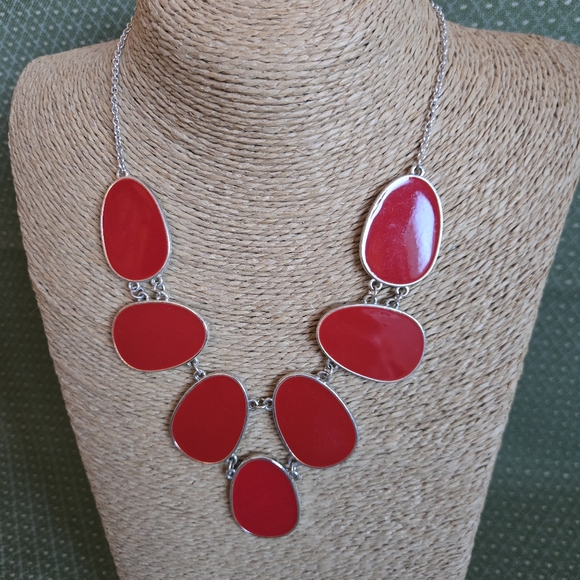 Jewelry - Elegant Red Oval Disks Necklace 9.5" Plus 3" Extender